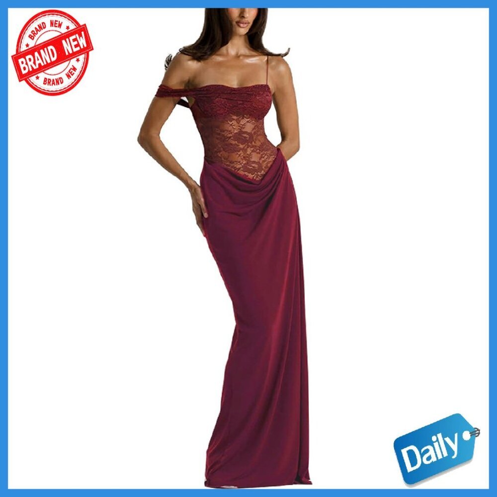 Sexy Lace Maxi Dress High Split Spaghetti Strap Backless Formal